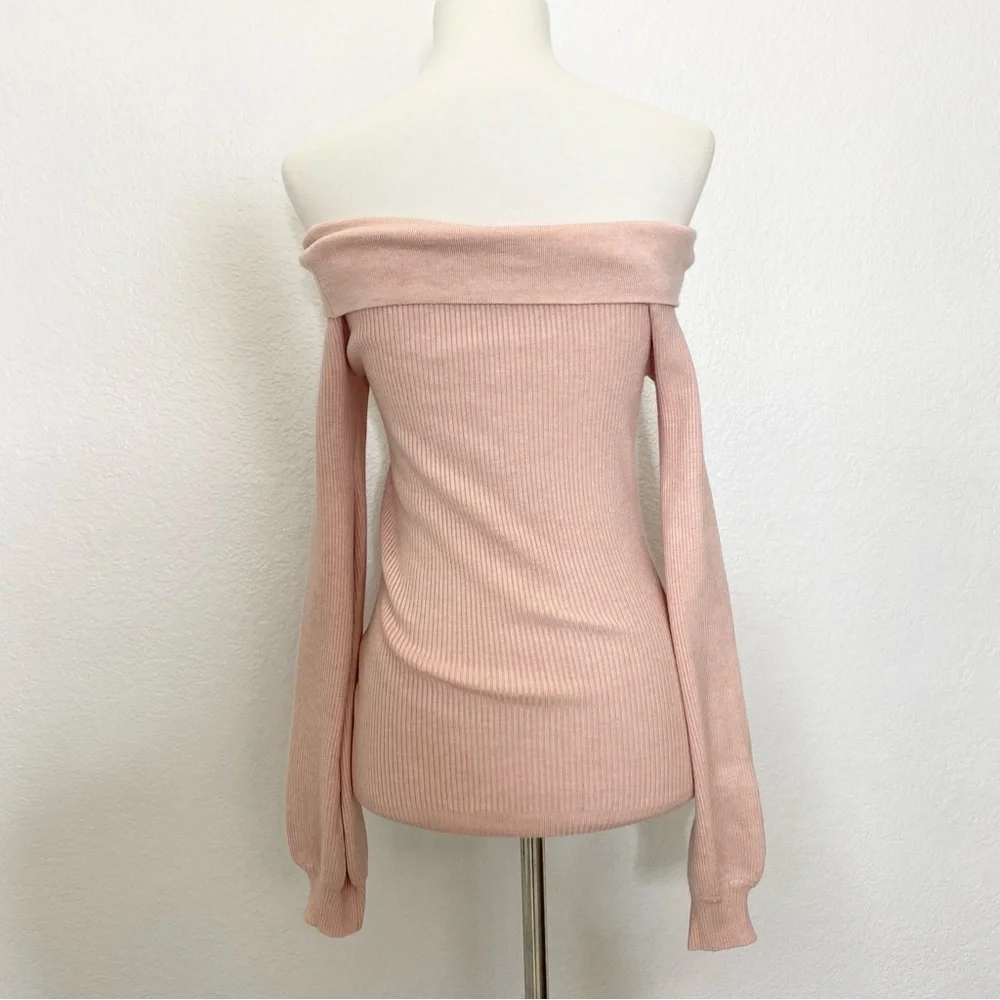GUESS Off-Shoulder Pink Ribbed Sweater
